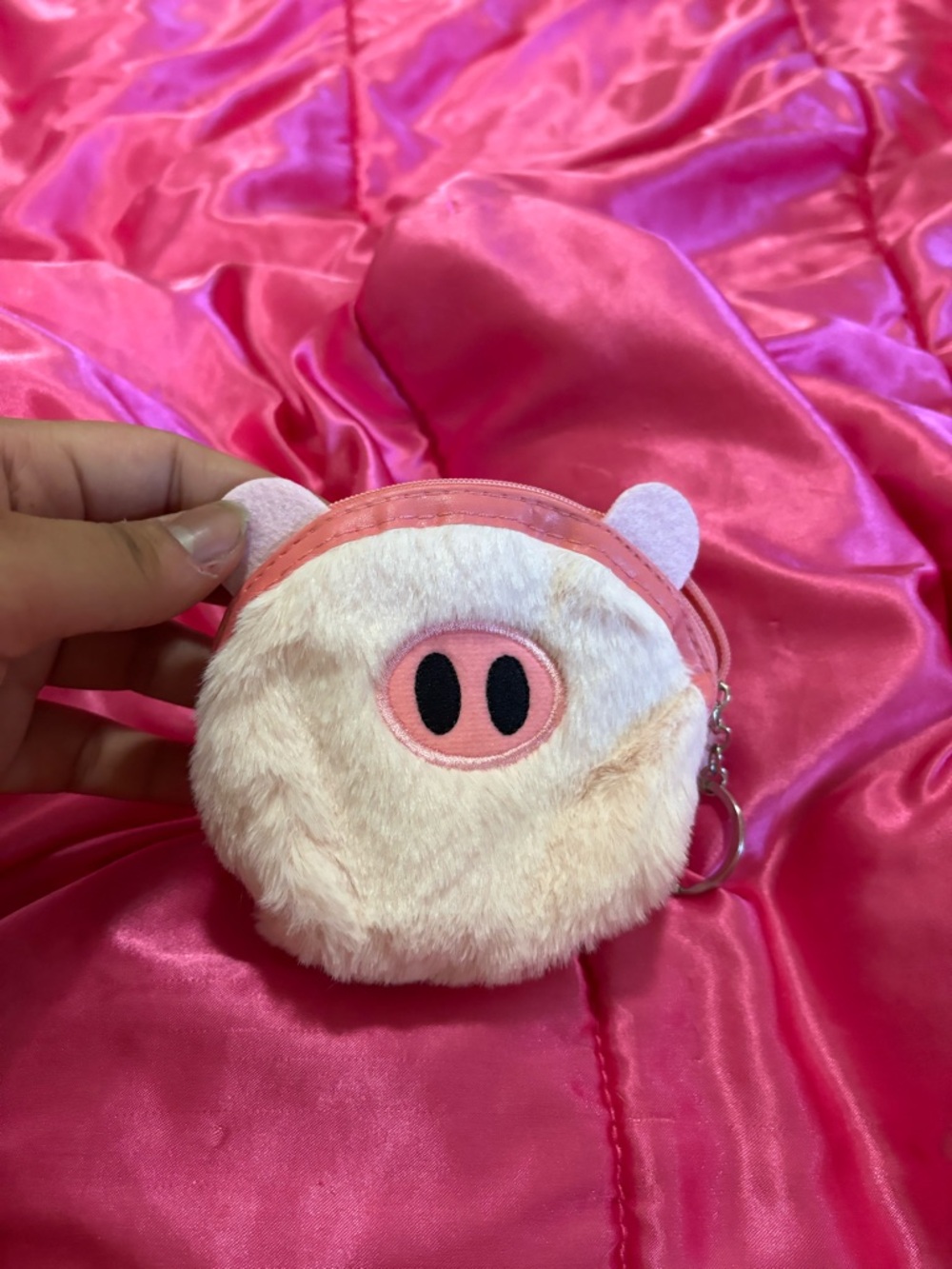 Plush Pink Pig Coin Pouch Keychain